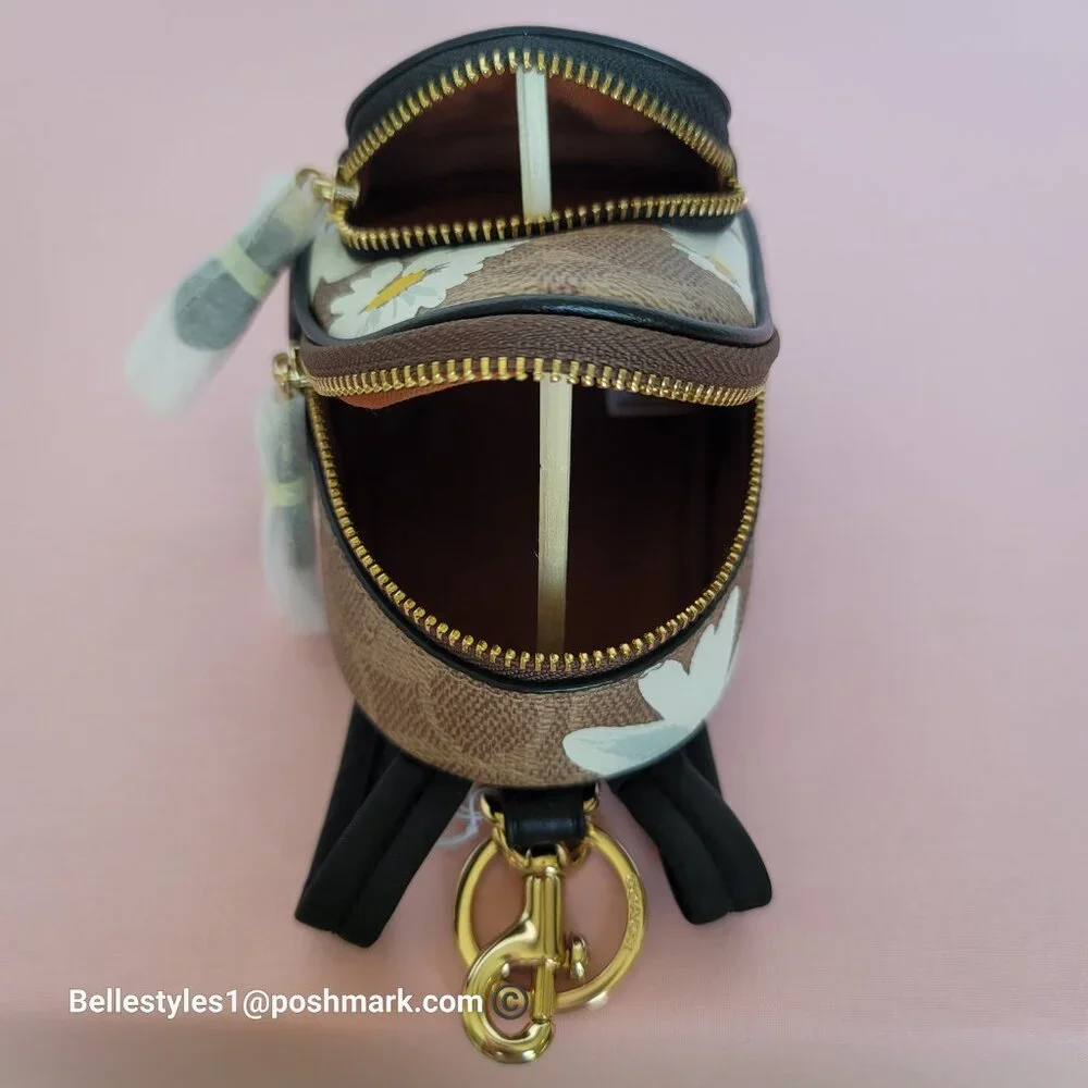 COACH Mini Court Backpack Bag Charm In Signature Canvas With Floral Print-Tan🎈⭐ - Picture 14 of 16